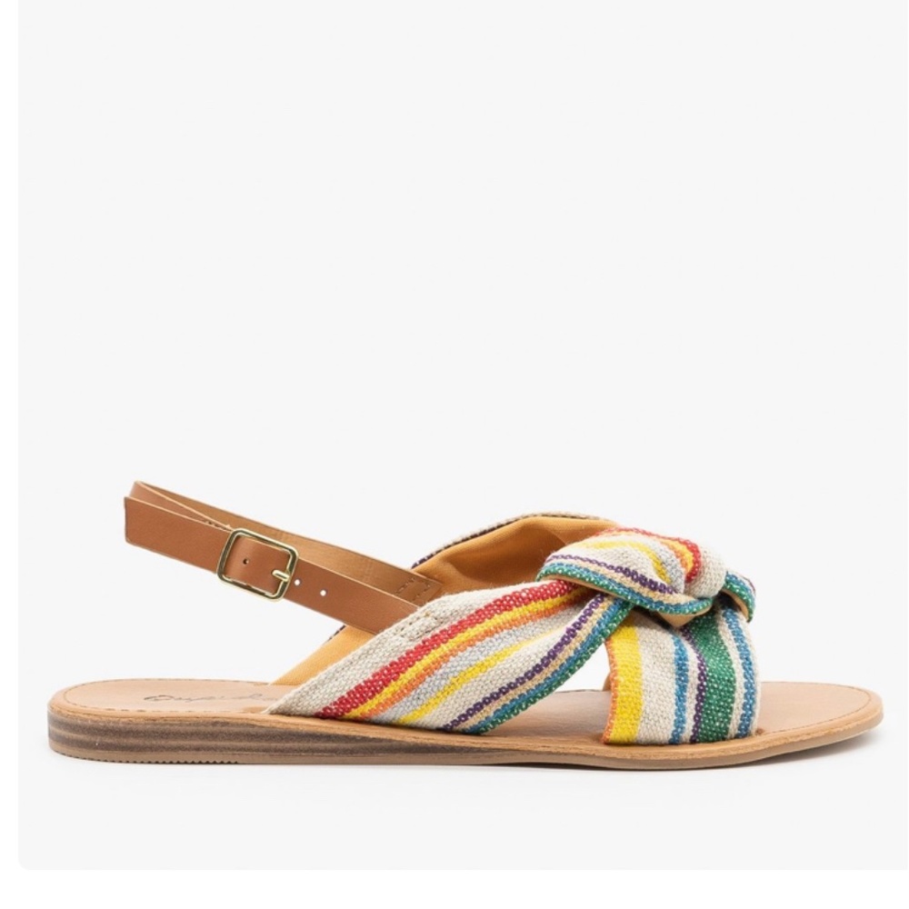 striped canvas knot vegan leather strap sandals - Picture 4 of 4